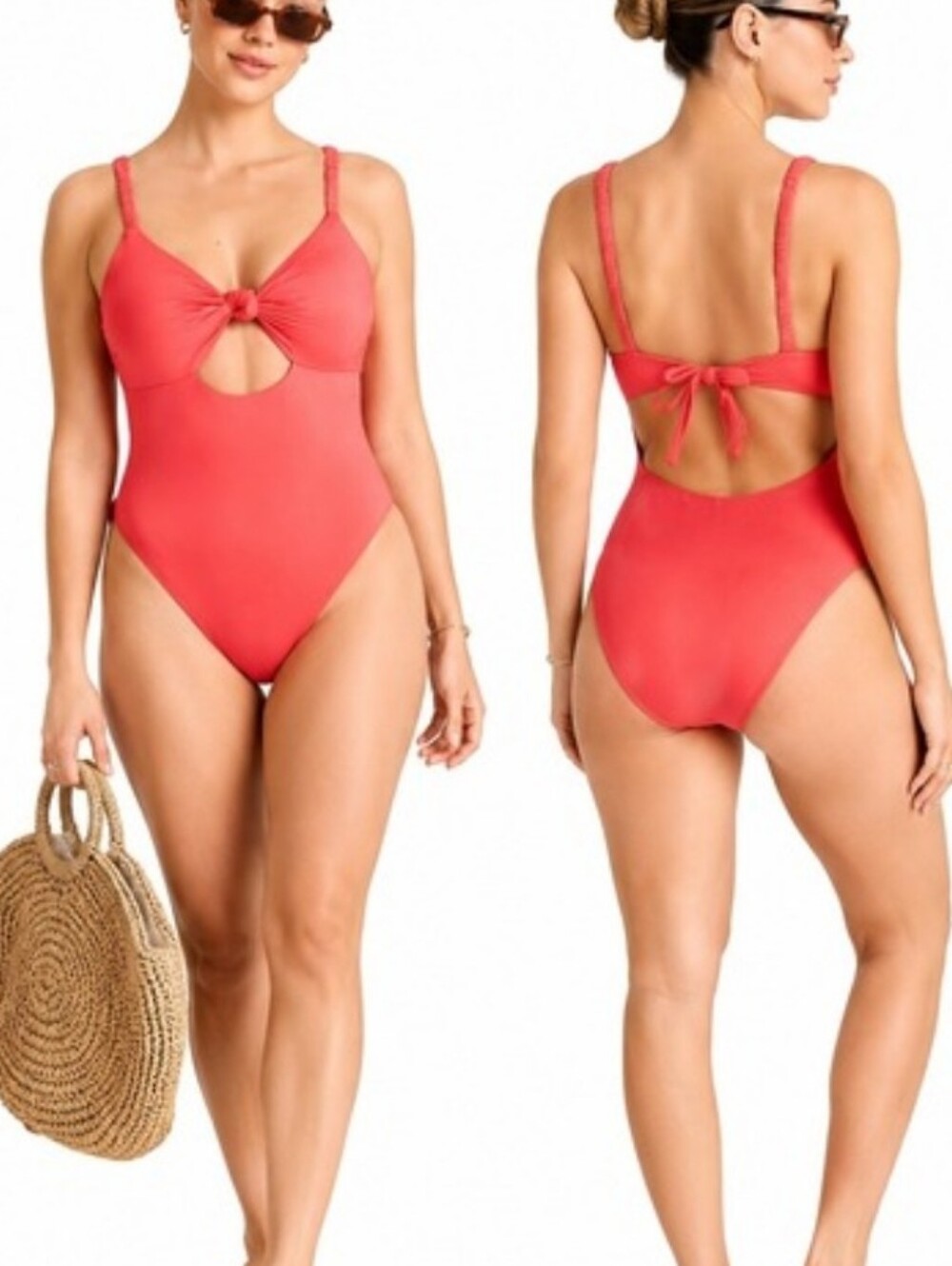 Vitamin A Coral Print Knot Front One Piece Swimsuit Cute Resort Vacation xs NWT